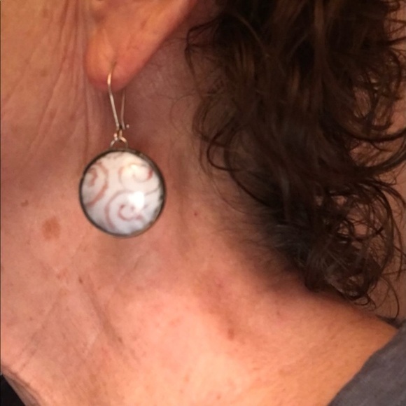 Handmade Enamel and Oxidized Sterling Dangle Earrings - Picture 3 of 6